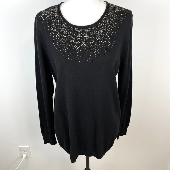 Calvin Klein Gold Stud Embellished Sweater In Black Size Medium - Picture 2 of 11